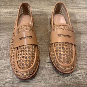 Loeffler Randall Tan Raffia Mesh Loafers